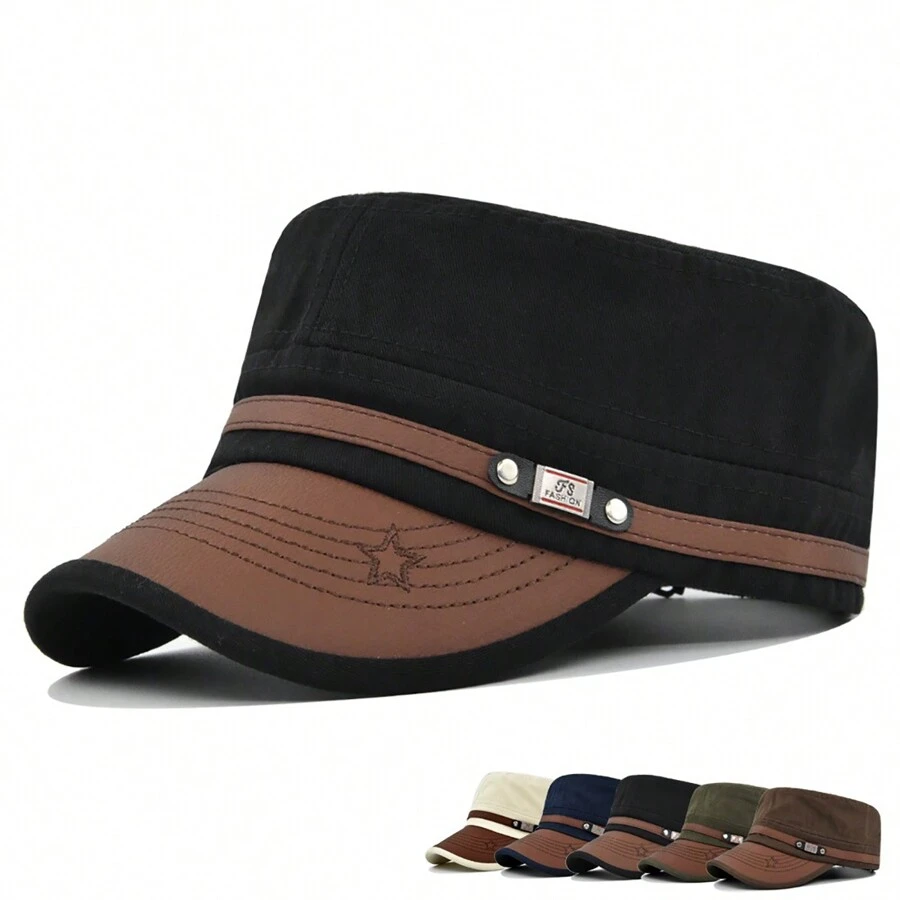 1pc Men's Camouflage Leather Visor Flat Hat With Curved Brim, Suitable For Daily Wear And Outdoor Activities - Multicolor - View 1