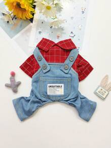 1pc Pet Dog Plaid Bib Dungarees Jumpsuit Coverall For Autumn And Winter Pet Clothes - Red - View 1