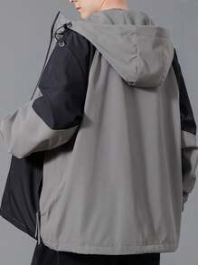 男士寬鬆版式彩色拼接軟殼夾克,適用於春秋戶外活動 - 灰色 - 查看 2
