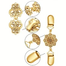 1pc Vintage Sweater Shawl Pin, Metal Dress Cardigan Brooch, Flower Pattern Collar Clip, Brooch Accessory - E - View 3