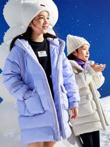 Annil 童装女童羽绒服中长款时尚潮流冬装2023新款户外防风加厚保温 - 紫色 - 查看 1