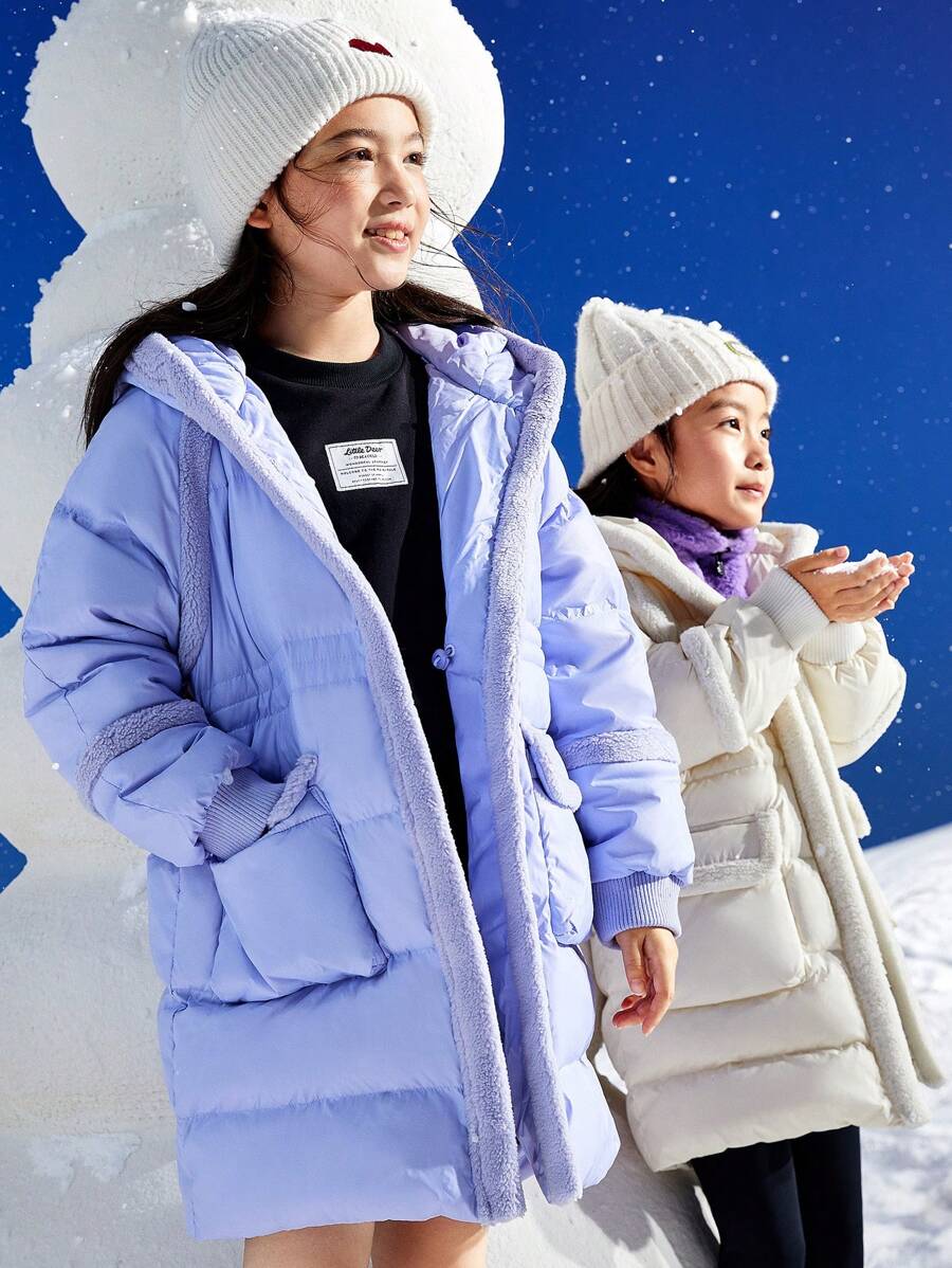 Annil 童装女童羽绒服中长款时尚潮流冬装2023新款户外防风加厚保温 - 紫色 - 查看 1