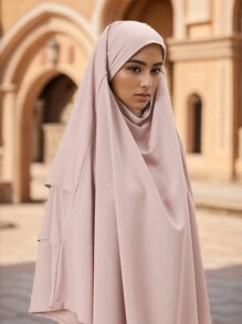 1 chiếc khăn choàng 3 lớp bằng vải voan trơn màu thời trang dành cho nữ, khăn trùm đầu Abaya phù hợp cho các buổi đi chơi hàng ngày - Màu Hồng baby - Xem 2