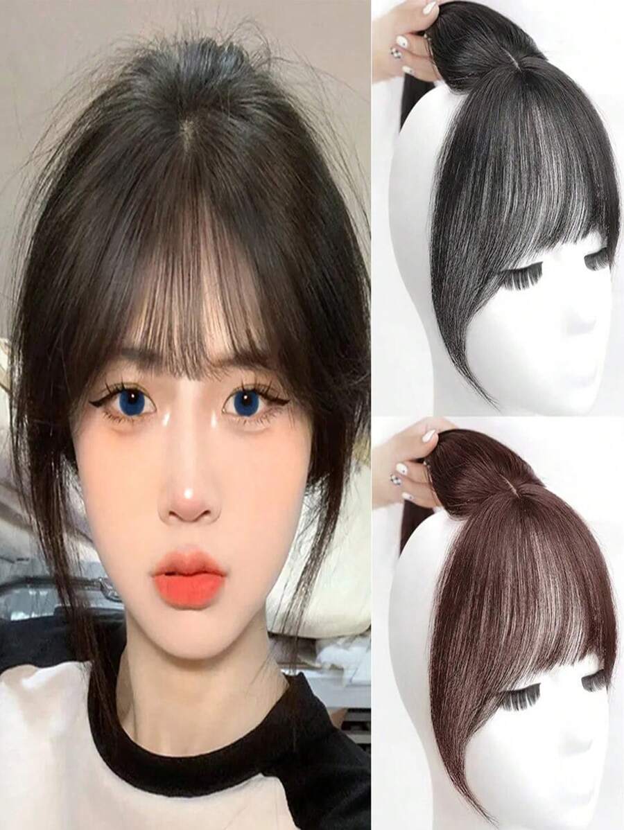 瀏海3d法式瀏海假髮女自然額頭美白加髮簾八字空氣瀏海 - 黑色 - 查看 1