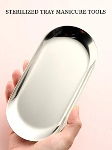 1 Khay tiệt trùng bằng thép không gỉ màu bạc hình bầu dục, có gương, thích hợp để đựng dụng cụ xăm hình, dụng cụ làm móng và phụ kiện hoặc khay đựng đồ trên bàn làm việc tại nhà. - Bạc - Xem 2