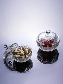 1pc European Style Crystal Glass Candy Jar With Lid & Decorative Glass Container Jewelry Box Home Decor - Clear - View 1