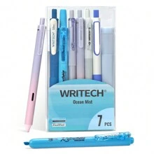 WRITECH Gel Pens Journaling Highlighters: Journal Set Aesthetic Assorted Pastel Color Ink 0.5mm Fine Point Retractable 0.7mm Black Pen Smooth Writing Drawing No Bleed 7ct - Blue - View 1
