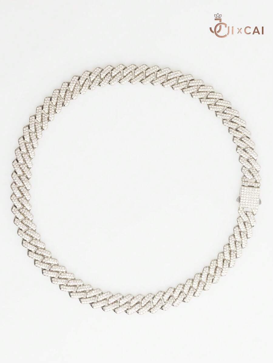 Cadena cubanas ,Collares Cubanas De Diamantes, Collar De Hip-Hop Con Diamantes De Imitación De Moda 50cm - Plateado - Ver 1