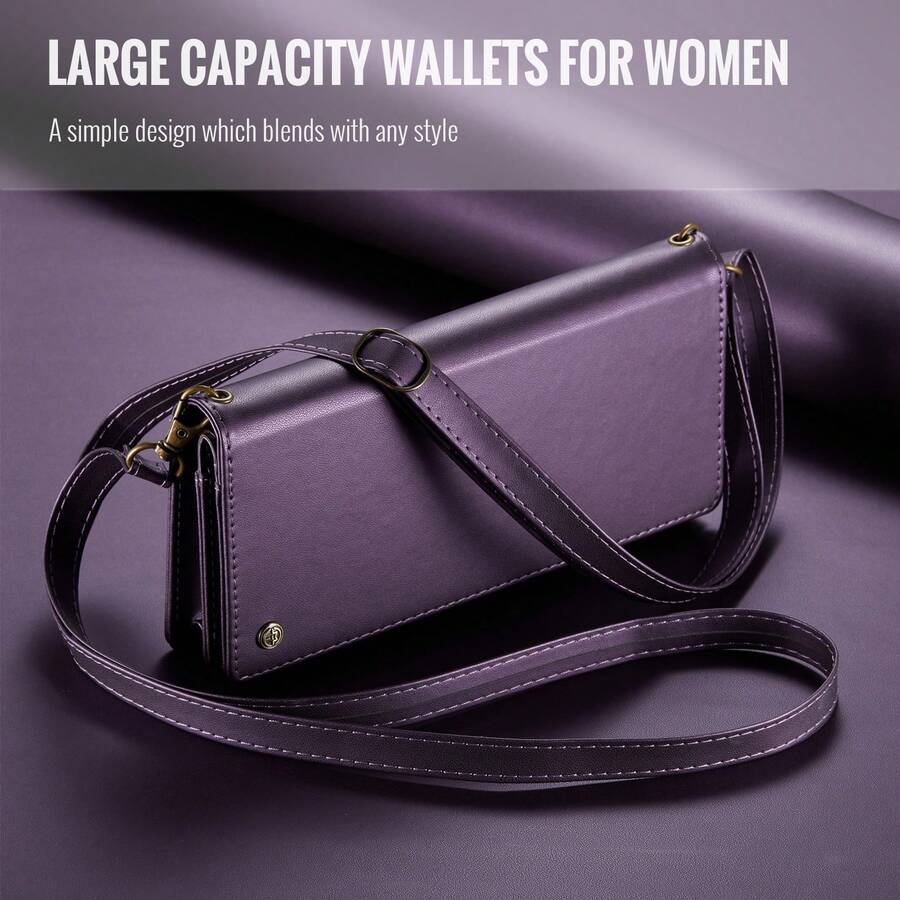 CASEME Luxury PU Leather Wallet Phone Coin Purse Wrist Shoulder Strap Magnetic Card Holder Women's Small Crossbody Handbag For Mobile Phones - Black - View 1