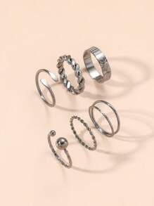 6 cái/bộ Đơn giản Xoắn Bộ nhẫn In Phong cách khác nhau Đối với Của phụ nữ Mặc hàng ngày - Màu Đen Súng - Xem 5