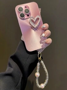 High-End 3d White Pearl Heart & Beautiful Gradient Pink Phone Case With Lens Film And Detachable Hand Strap, Compatible With Apple Iphone 15promax, Iphone14/12/11/13pro/14pro