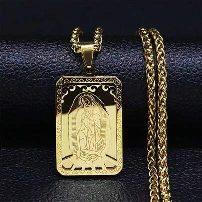 1 Peça Colar De Pingente De Nossa Senhora Com Corrente De Aço Inoxidável Banhado A Ouro E Design Personalizado Criativo, Moda Ins Punk Esporte Hip Hop Unissex Vintage Streetwear Presente Diário Para Casais, Comutar, Festival, Festa