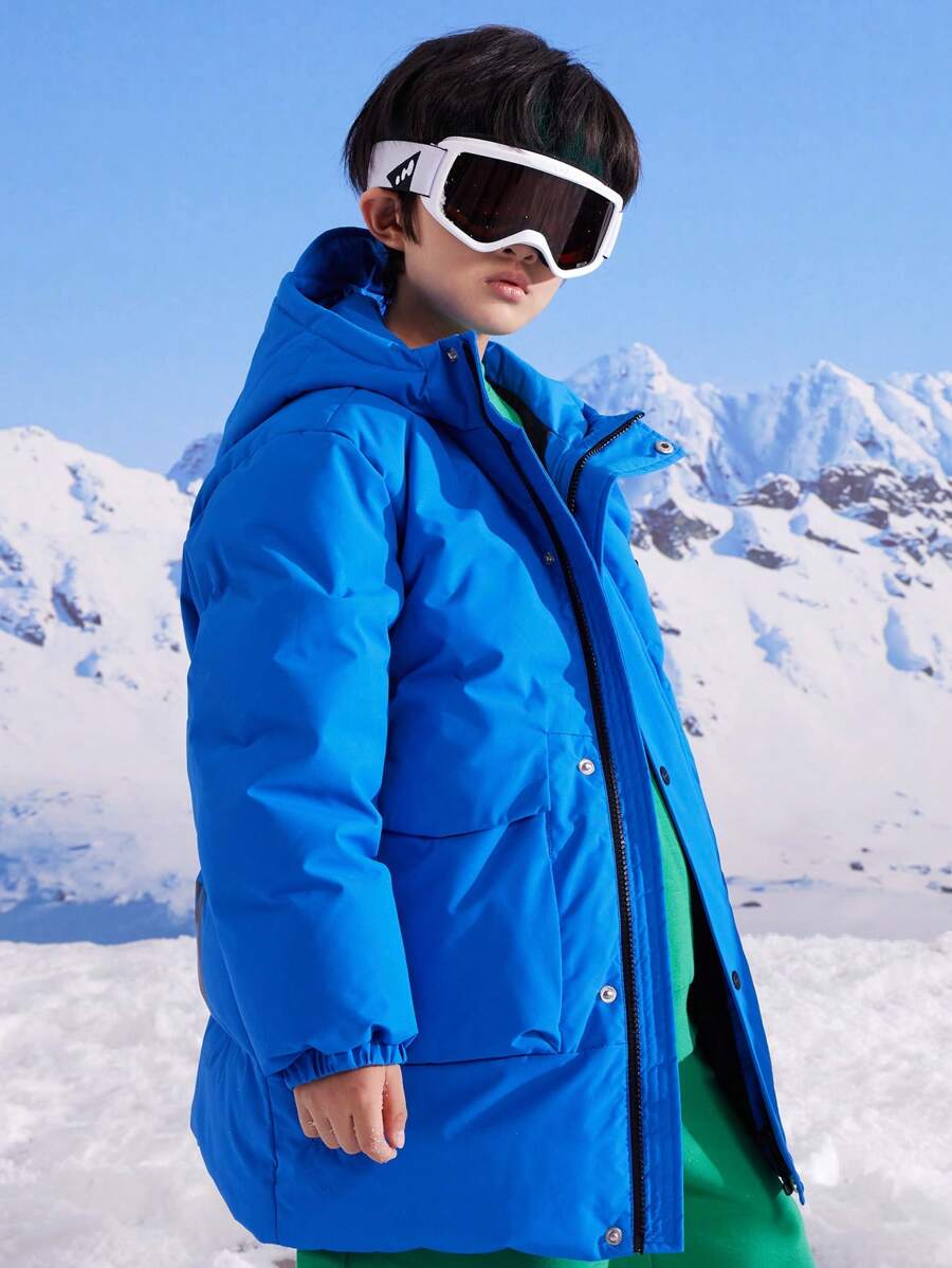 Annil Áo khoác lông vũ dài thời trang rộng rãi dày ấm áp cho bé trai màu xanh - Màu xanh lam - Xem 1