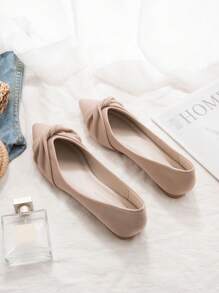 女士一脚蹬平底鞋，2025年春夏新款法式简约优雅女士晚礼服鞋，舒适软底尖头平底鞋，黑色一脚蹬软底工作鞋 - 粉色 - 查看 4