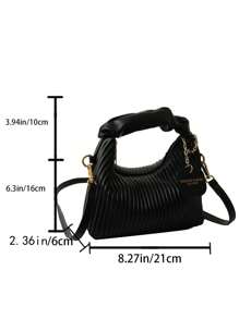 New Fashionable Simple All-Match Pleated Woven Pu Tote Shoulder Crossbody Bag With Patchwork Design, Old Money - Black - View 9
