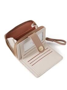 BATSIOE 女士可爱小猫钱包，清新日式风格短拉链零钱包，柔软女孩卡包 - 卡其色 - 查看 8