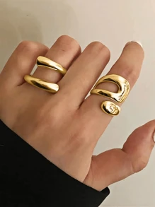 2pcs Minimalist Metal Geometric Adjustable Rings, Gifts For Friends And Family