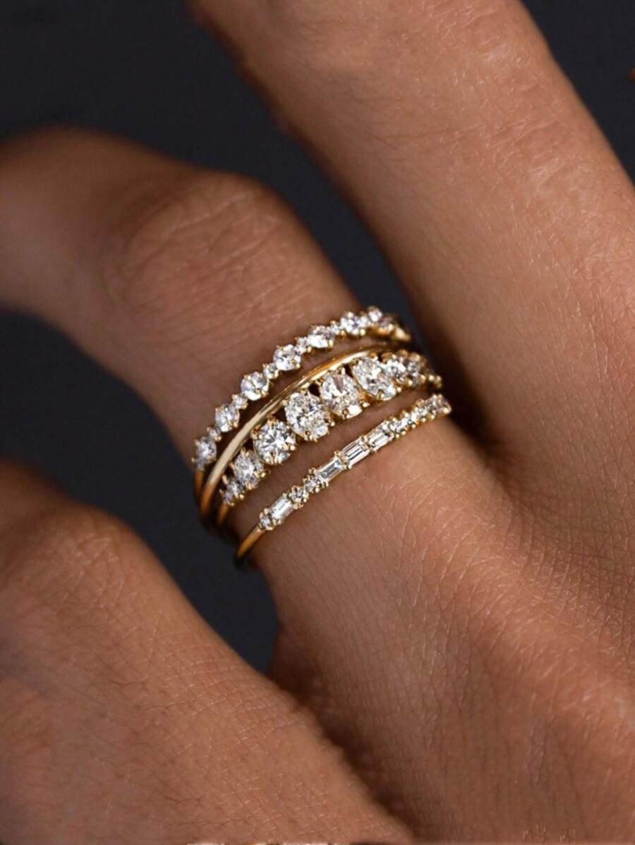 4pcs/Set Minimalist Bridal Set - Brilliant Cut Diamond Ring Stack ...