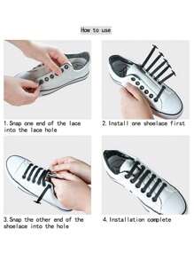 16 cái/gói Đàn hồi Silicone Dây giày , Buộc Dây giày , Creative Co giãn Ren Khép kín , Dễ Đến Giày dép - màu đen - Xem 4