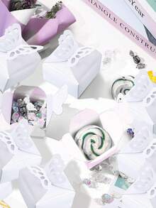 10pcs White Pearlized Paper Hollow Butterfly Gift Boxes For Candy & Cookie Packaging - White - View 5