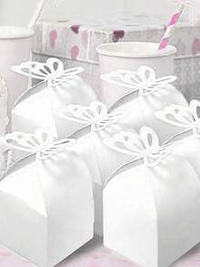 10pcs White Pearlized Paper Hollow Butterfly Gift Boxes For Candy & Cookie Packaging - White - View 4