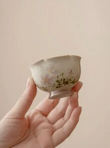 1pc Vintage Style Grayish-Green Chamomile Bud Tea Cup, Suitable For Living Room, Tea House, Restaurant
