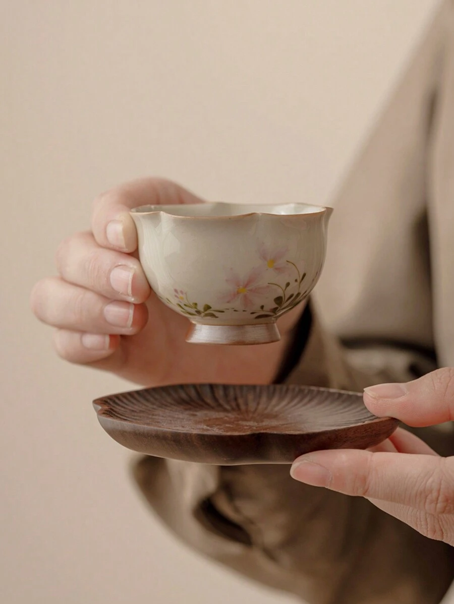 1pc Vintage Style Grayish-Green Chamomile Bud Tea Cup, Suitable For Living Room, Tea House, Restaurant