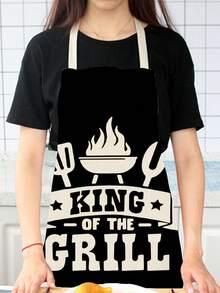 1pc Alphabet & Bbq Pattern Linen Apron For Kitchen Cooking Home Use