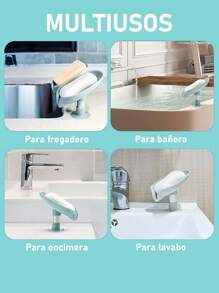 1 pieza Caja de jabón con forma de hoja, conveniente para tener jabón de barra con autorregulación. Con ventosa para ducha y baño. Decoración de baño de verano - gris - Ver 5