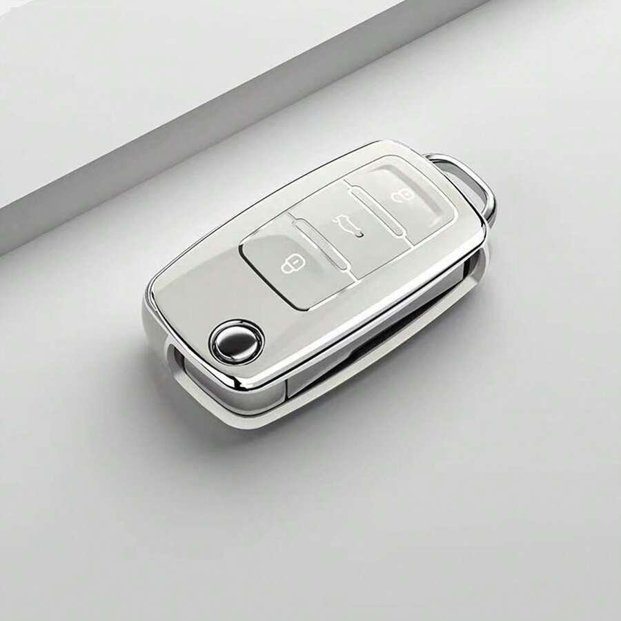 TPU Car Flip Key Case Cover Shell For   Polo Golf Passat Tiguan Beetle Caddy T5 Up Eos Skoda Octavia - White - View 1