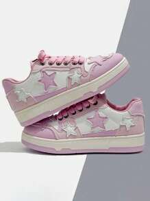 Giày trượt patin National Star phong cách nghệ thuật màu hồng nhỏ hơn 1 cỡ, giày thời trang thường ngày cho nữ, giày thể thao cổ thấp buộc dây mũi tròn - Hồng - Xem 1