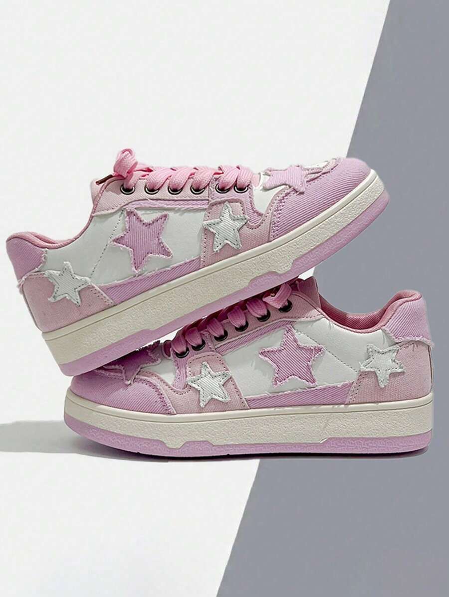 Giày trượt patin National Star phong cách nghệ thuật màu hồng nhỏ hơn 1 cỡ, giày thời trang thường ngày cho nữ, giày thể thao cổ thấp buộc dây mũi tròn - Hồng - Xem 1