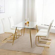 Faux Leather Dining Chairs, Industrial Dining Chair With Golden Metal Legs, Leisure  Upholstered Dining Chairs, Accent Desk Chair For Kitchen, Living, Bedroom, Dining Room(Black, Set Of 4) - White - View 7