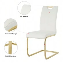 Faux Leather Dining Chairs, Industrial Dining Chair With Golden Metal Legs, Leisure  Upholstered Dining Chairs, Accent Desk Chair For Kitchen, Living, Bedroom, Dining Room(Black, Set Of 4) - White - View 4