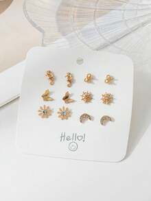 6 cái Hằng ngày Trộn & Kết hợp Tim , Loại bướm , Mặt trăng , Trân châu , Tròn Bông tai stud - Nhiều màu - Xem 8