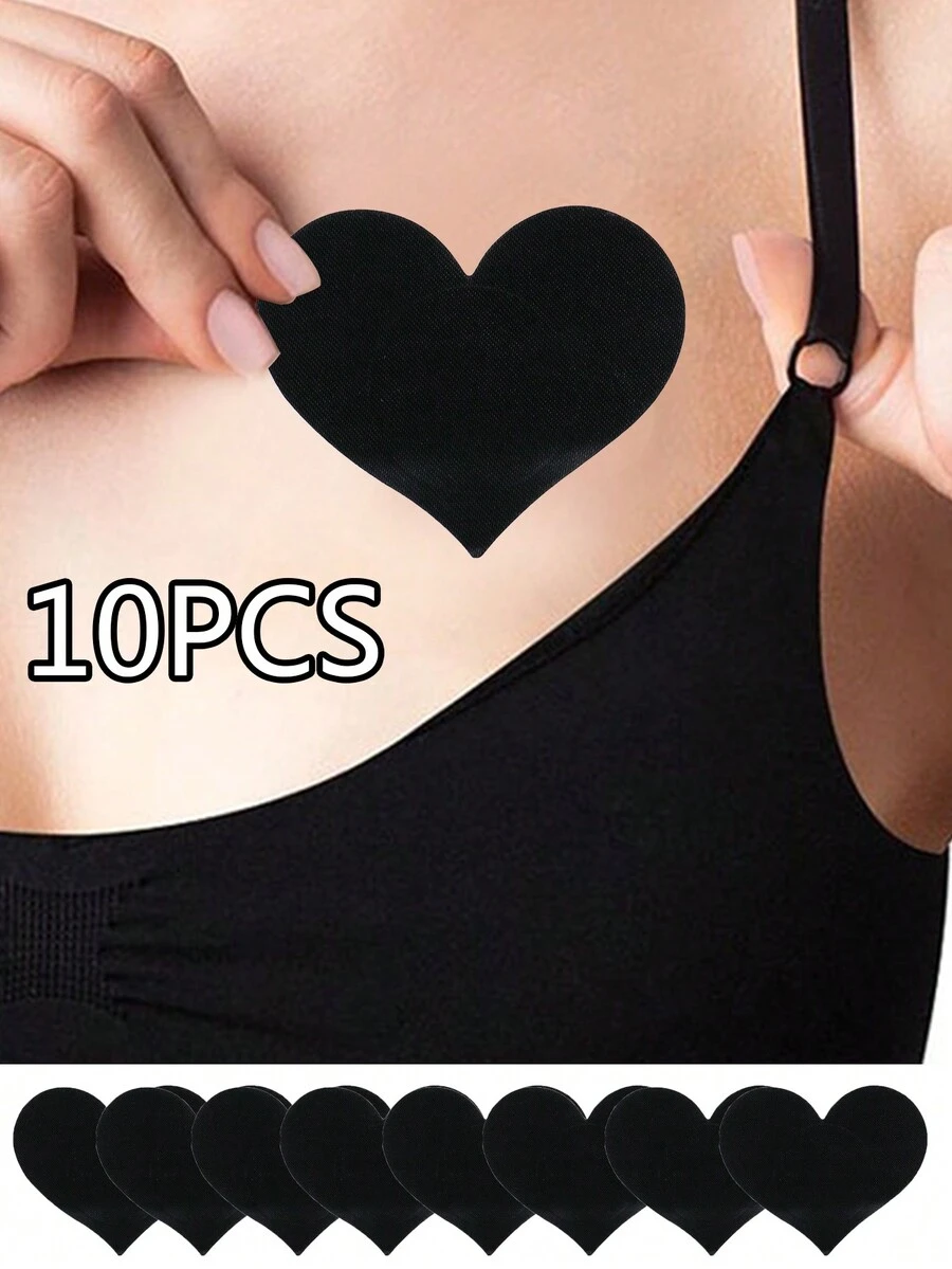 10入組愛心乳貼,乳房飾品,胸貼,調情用品,性感服飾配件,舞會配件 - 黑色 - 查看 1