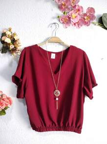 Women Tops - 酒紅色 - 查看 2