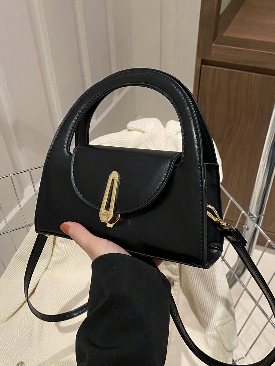 1 件简约复古迷你手提包方形包五金锁扣装饰翻盖开口肩带可调节轻便斜挎包适合女性日常休闲使用