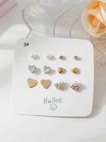 6 cái Hằng ngày Trộn & Kết hợp Tim , Loại bướm , Mặt trăng , Trân châu , Tròn Bông tai stud - Nhiều màu - Xem 12