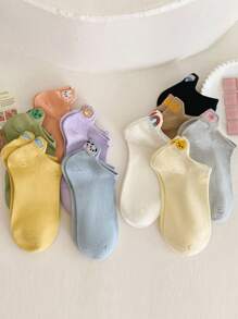 10pairs Spring/Summer Short Cartoon Embroidery Low Cut Women's Socks - Multicolor - View 1