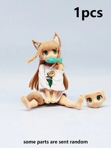 Juguete de modelo de una pieza linda chica gato, sentada y comiendo pescado, kit de modelo amarillo/beige ensamblado al azar (algunas partes al azar) - Multicolor - Ver 11