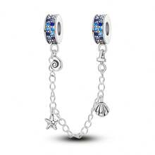 1 Pc 925 Silver Plated Exquisite Blue Summer Ocean Shell Starfish Conch Silicone Stopper Chain Charm Fit Original Bracelet Necklace Pendant Beads For Diy Jewelry Making Women Girl Holiday Jewellery Gift - Silver - View 1