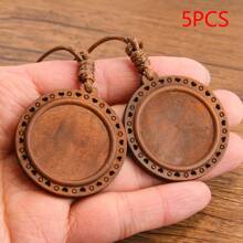 SWEET BELL 5入組復古風格的木製吊墜護身符,圓木質配可調節繩子,適用於項鍊製作,diy珠寶工藝 - 圓形 - 查看 6