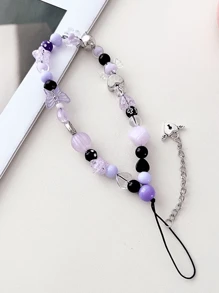1 mặt dây chuyền dâu tây màu đen, vòng tay hình gấu bông và ngôi sao phát sáng, dây đeo chi tiết ngọc trai, dây xích có thể điều chỉnh cho ốp điện thoại, túi xách, móc chìa khóa, phong cách Bohemian, đồ trang sức màu tím hồng ombre đơn giản và cá nhân hóa, mặt dây chuyền tối giản, phụ kiện trang trí cho ốp điện thoại, dây quà tặng cho mẹ, gia đình, bạn bè, sinh nhật, mặt dây chuyền điện thoại ngày lễ, dây xích điện thoại - Màu tím - Xem 2