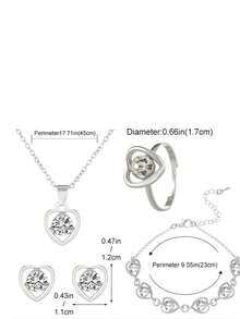 5 件/套全新水晶心形首飾套裝,非常適合婚禮或新娘禮物。包括項鍊、耳環、戒指和手鍊 - 水晶心形 - 查看 11