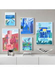 1入組摩洛哥旅遊海報游泳池藝術印刷品,北歐馬拉喀什帆布畫,現代夏季牆壁畫,適用於客廳家居裝飾(不帶框) - E - 查看 3