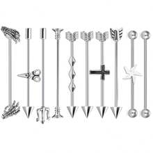 1 件朋克嘻哈风格双面手术钢工业杠铃耳环，骷髅爪螺丝，三叉戟工业杠铃耳环，酷炫哥特式配饰适合男女身体穿孔 - 銀色 - 查看 6