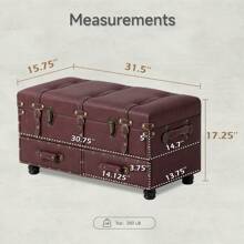 COZAYH Vintage Chest Bench With Latch Closure And Buckle Trunk, Farmhouse Mid-Century Faux Leather Storage Ottoman Bench For Living Room, Entryway, Bedroom, Sponge Padded - Burgundy Red - View 4
