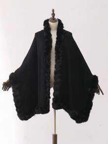 1件女士多色仿毛领柔软防风保暖时尚斗篷披肩，适合外出、聚会、派对、旅行、度假等场合。 - 多色四季披肩 - 查看 1