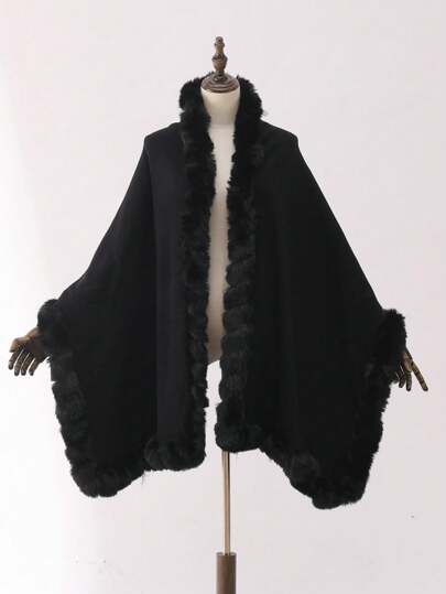 1件女士多色仿毛领柔软防风保暖时尚斗篷披肩，适合外出、聚会、派对、旅行、度假等场合。